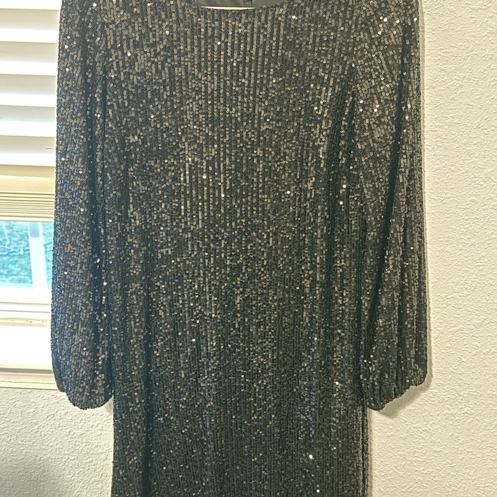 Preston & York Black Sequin Long Sleeve Sheath Dress